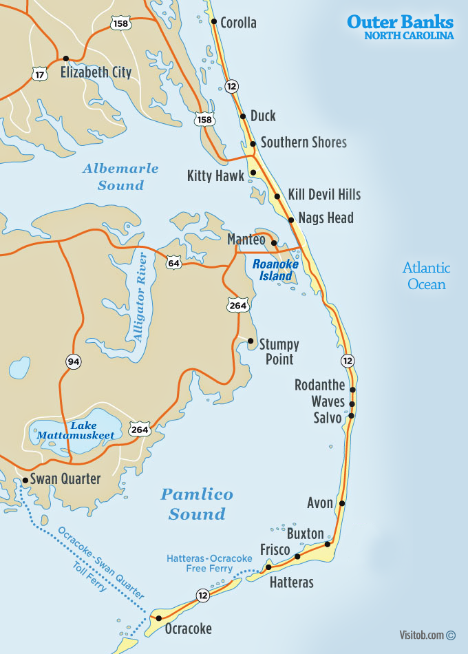 Surf fishing Destination - Outer Banks, North Carolina Map