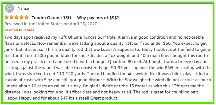 Okuma Tundra customer review 5 out of 5 stars