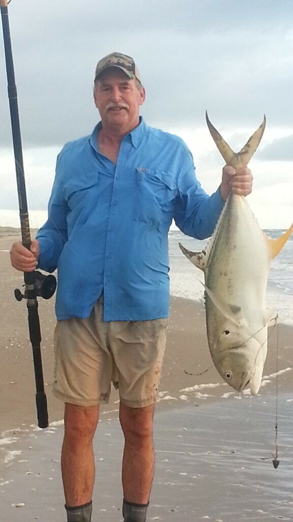 Surf fishing rods - Ken Kuhn with jack crevalle