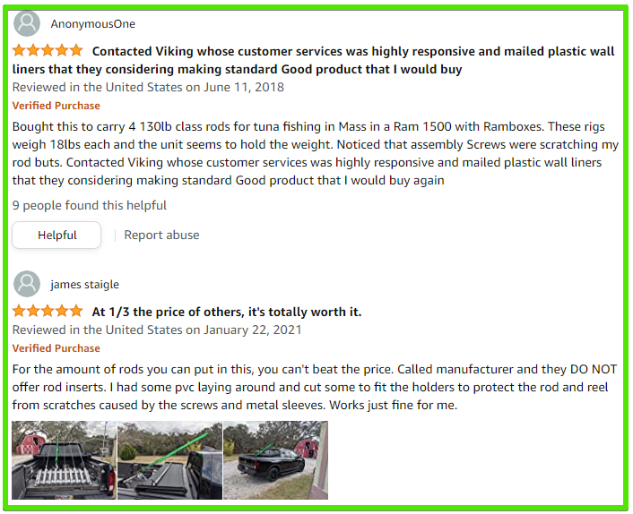 Viking solutions truck bed fishing rod rack customer review - 5 out of 5 stars