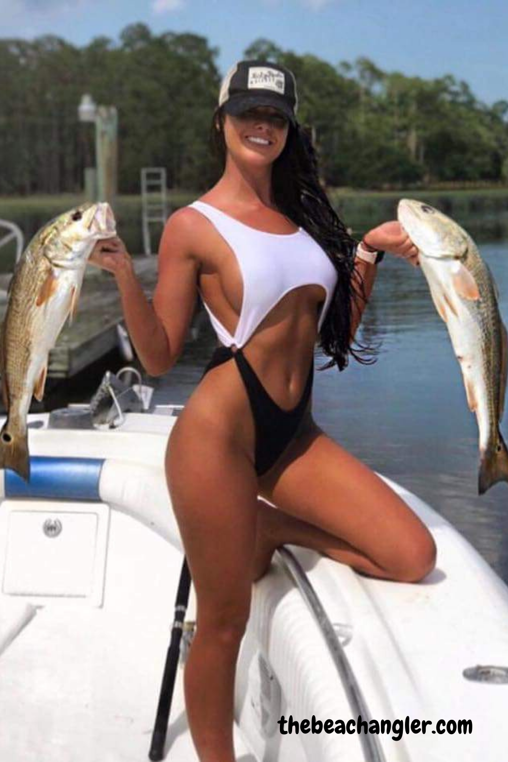 fishing lady with a double on redfisth