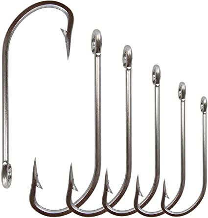 Size comparison chart of J-hooks for fishing