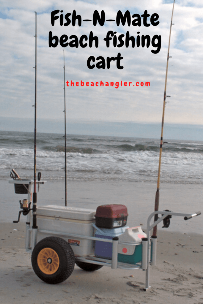 FISH N MATE SR BEACH CART ON THE BEACH AND LOADED WITH GEAR