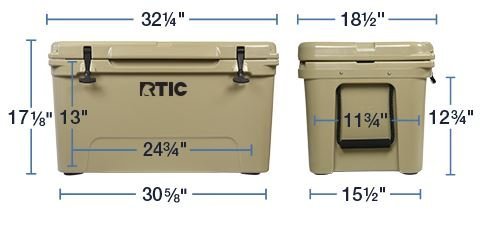 RTIC 65 Hard Cooler dimension diagram