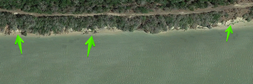 fishing areas - oyster shell on hte banks is a good indication of a shell bottom that can hold fish