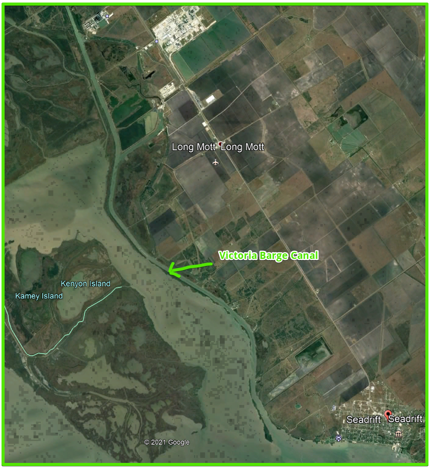 new fishing areas - Victoria Texas Barge Canal satellite image