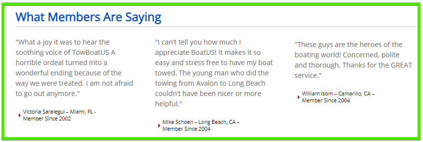 TowBoatUS customer testimonials - TowBoatUS review