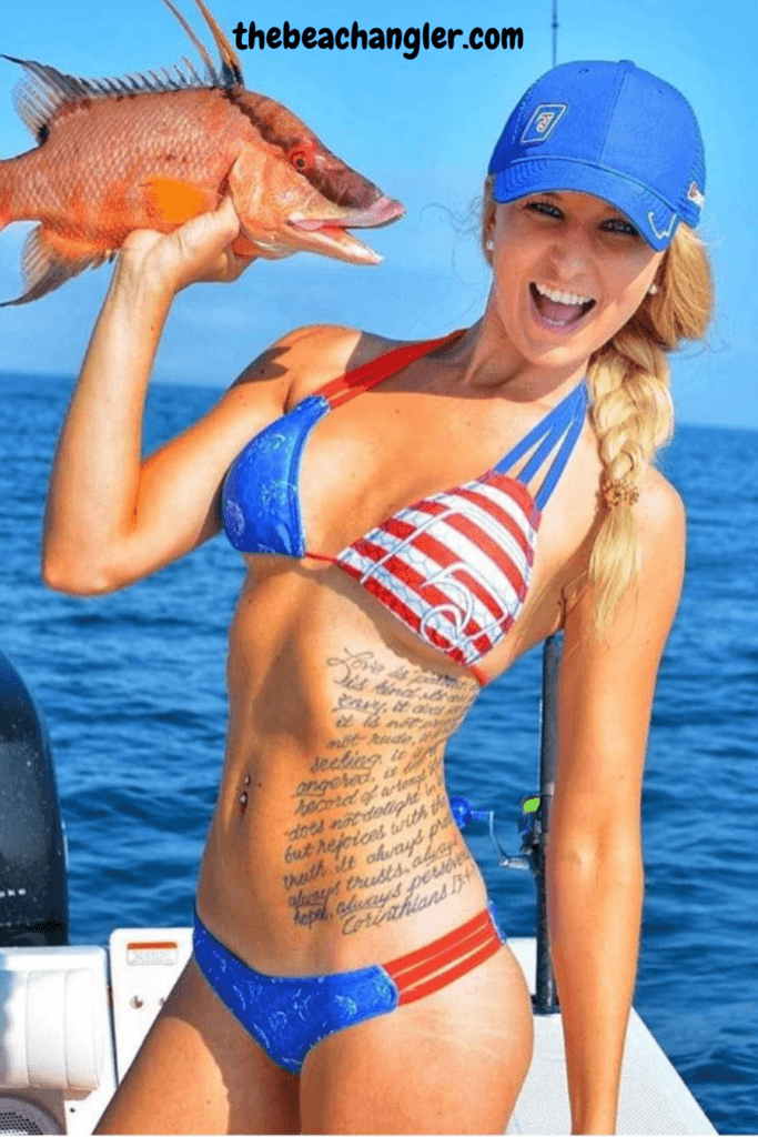 Lady with a nice hog fish. After a long day of fishing she'll need a good nights sleep. 5 best roof top tents for beach camping