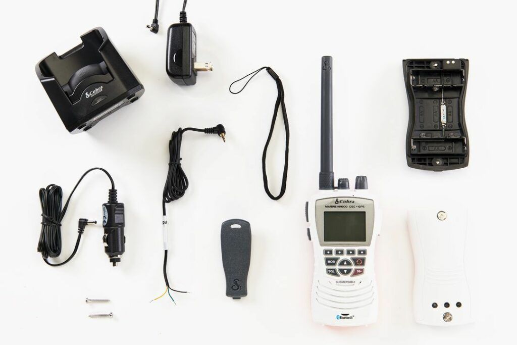 hardware and accesories included with the Cobra MR HH600 marine radio - Cobra marine radios review