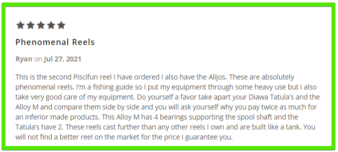 Piscifun Alloy Baitcasting reel customer review - 5 out of 5 stars