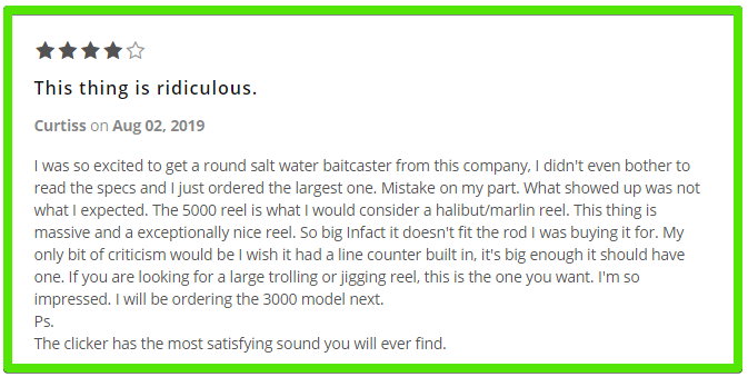 Piscifun Salis X trolling reel customer review 4 out of 5 stars