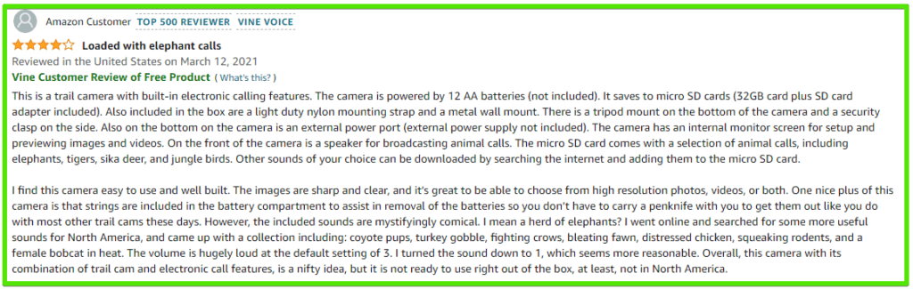 REXING USA Woodlens H3 trail camera customer review 5 out of 5 stars