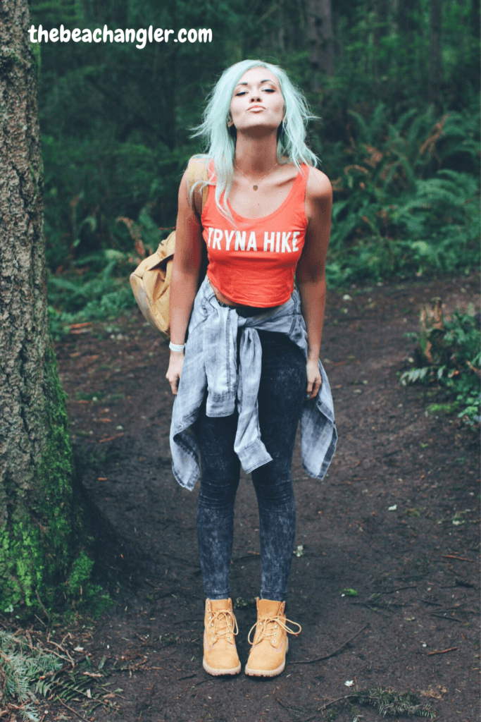 Lady hiking in her Ibex Merino Wool hiking pants