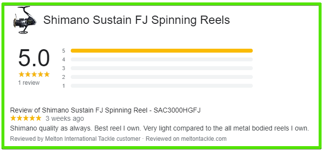 Shimano Sustain FJ customer review. 5 out of 5 stars.