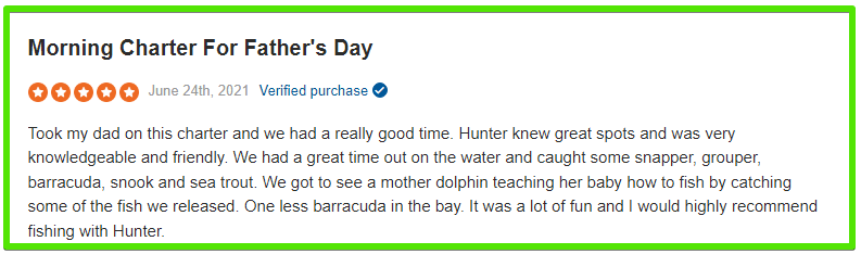 fishingbooker review - customer review 5 out of 5 stars.
