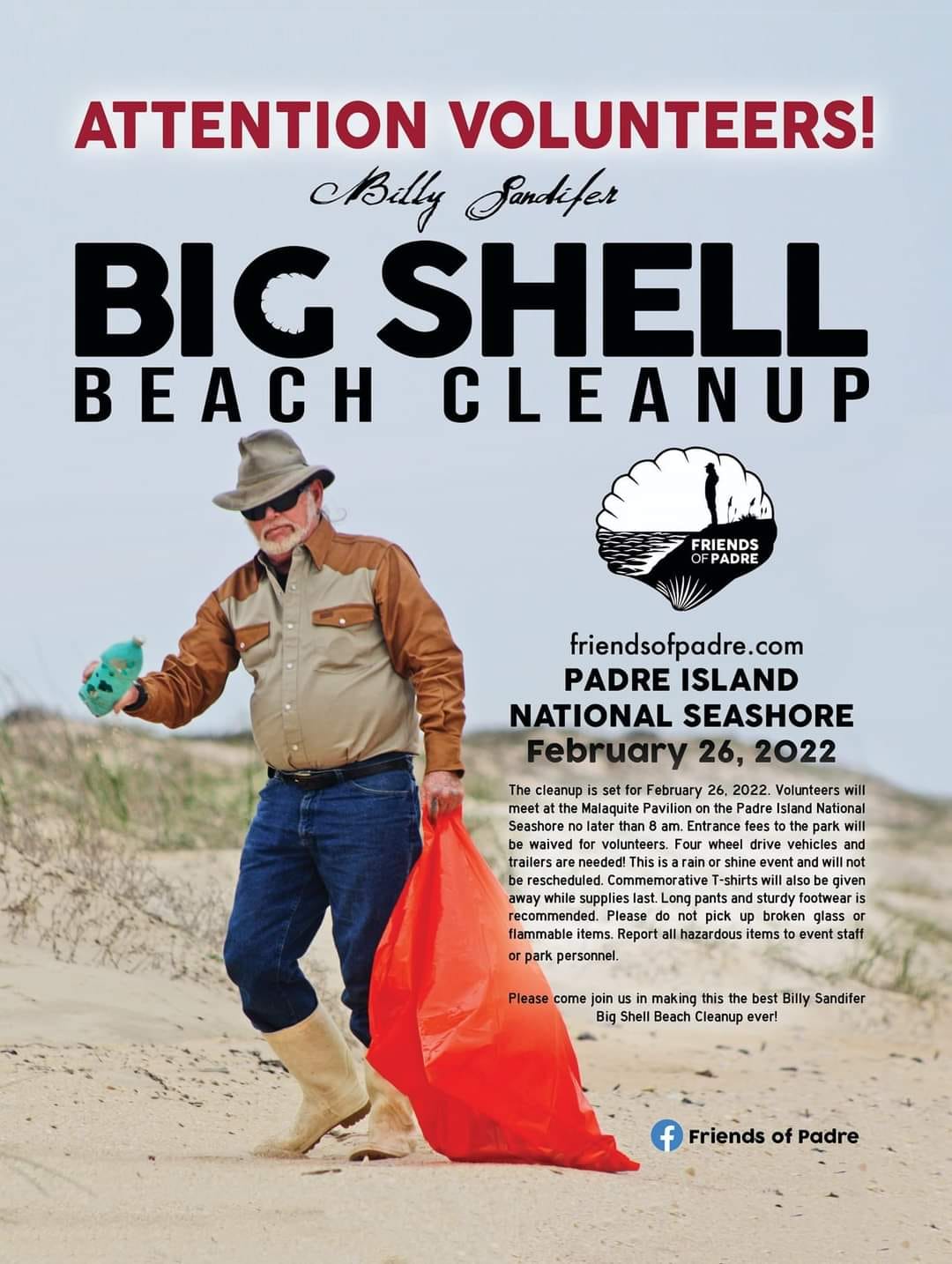 Billy Sandifer Big Shell Beach Clean up - Photo of Captain Billy picking up trash on Big Shell at a previous clean up event.