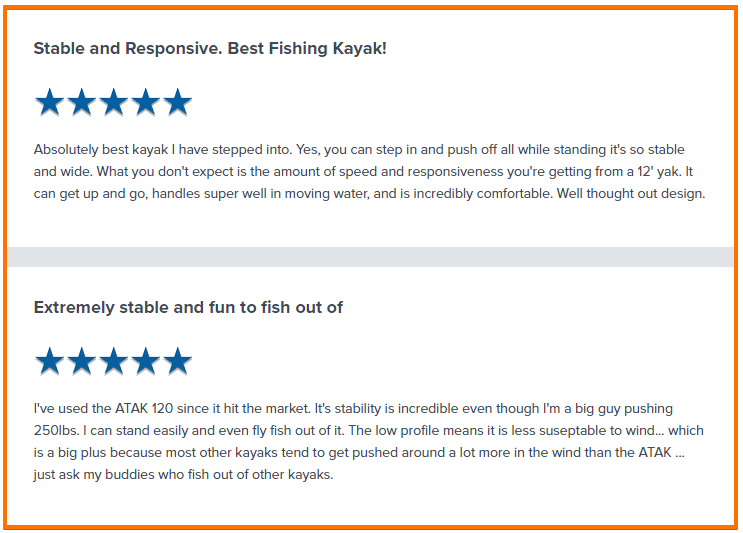 Wilderness Systems A.T.A.K. 120  kayak customer reviews 5 out of 5 stars