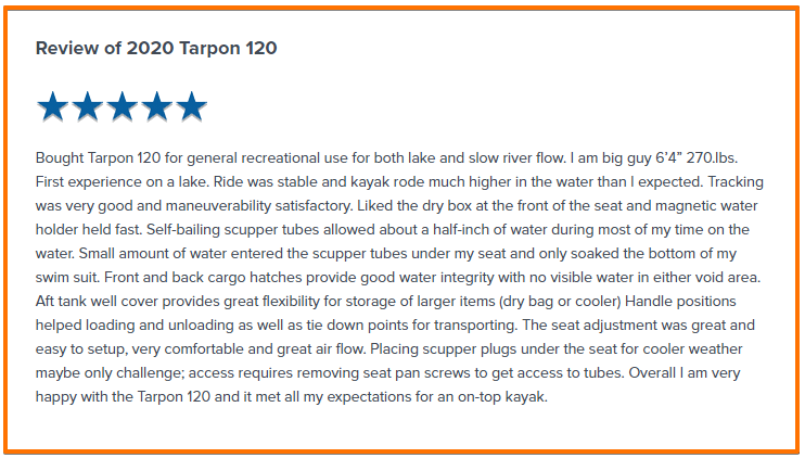 Wilderness Systems Tarpon 120 Customer review 5 out of 5 stars