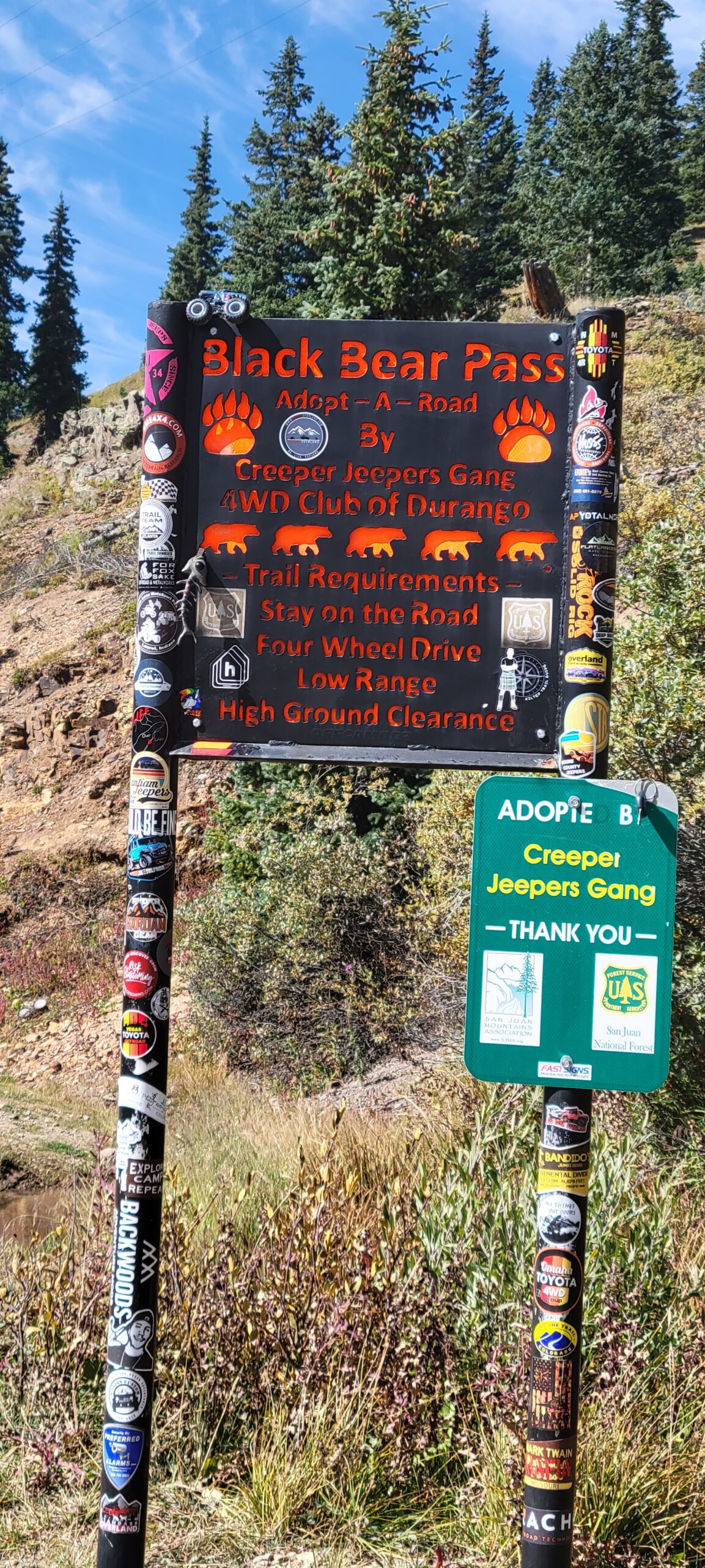 Warning sign at the beginning of Black Bear Pass Trail