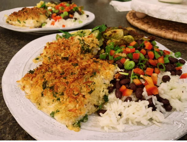 Garlic Parmesan Crusted Baked Sheepshead with Rice Pilaf - How to Catch Sheepshead