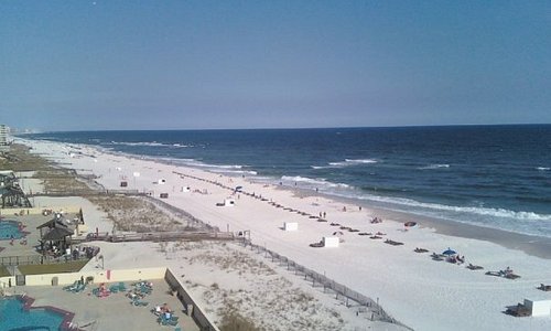 surf fishing Gulf Shores Alabama - panoramic picture of the Gulf Shores Beach