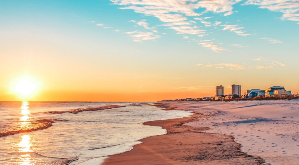 Surf Fishing Gulf Shores Alabama - Sunset over Gulf Shores Beach