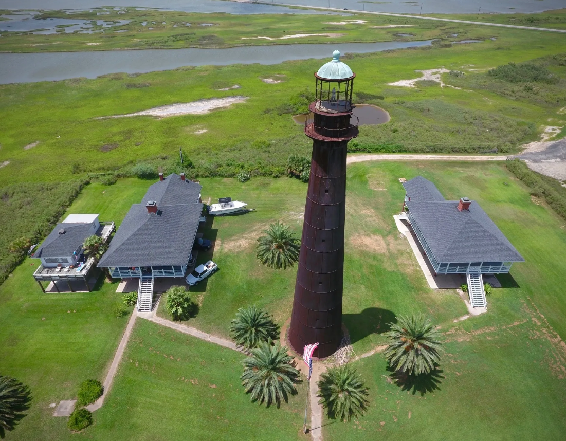 Aerial photo of the Bolivar Point Lighthouse, Bolivar Peninsula Texas