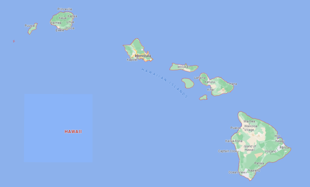 Google map of the Hawaiian Islands