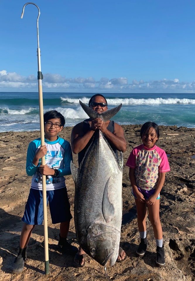 Ulua or Giant Trevally caught while surf fishing in Hawaii
