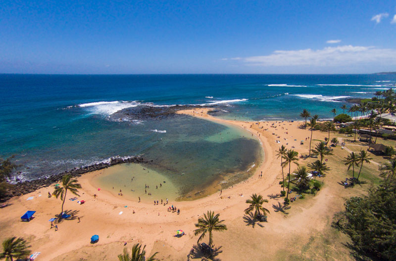 Aerial view of Poipu Beach Hawaii - Surf Fishing in Hawaii