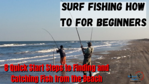 Surf Fishing How to for Beginners featured image - Two surf anglers hooked up and fighting fish from the beach