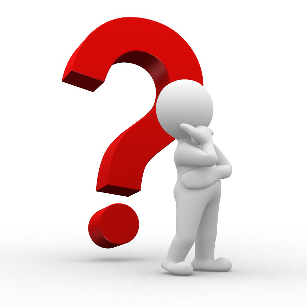 cartoon character standing in front of a red question mark