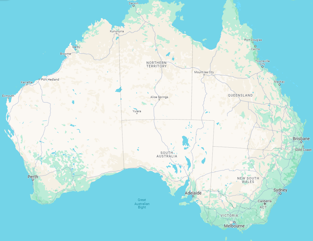 Surf fishing in Australia - Google Map of the Australian Continent