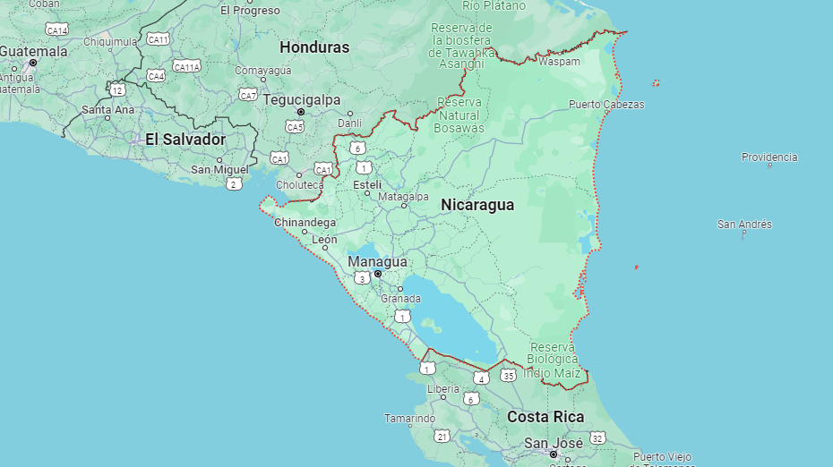 Map of Nicaragua - Surf fishing in nicaragua