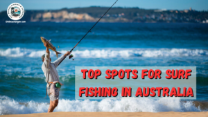 surf fishing in Australia - Angler standing on the beach with the surf in the background holding up a large Australian salmon caught while surf fishing