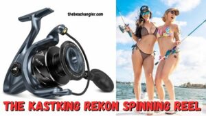Photo of the KastKing ReKon Spinning reel and two lady anglers posing with their Kastking spinning reels