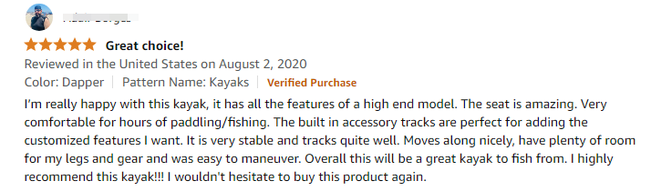 Customer review for the Perception Pescador Pro 120 fishing kayaks