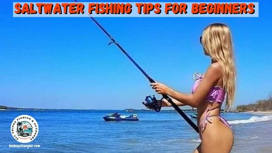 saltwater fishing for beginners - Lady angler on the shore fishing with her spinning rod and reel combo