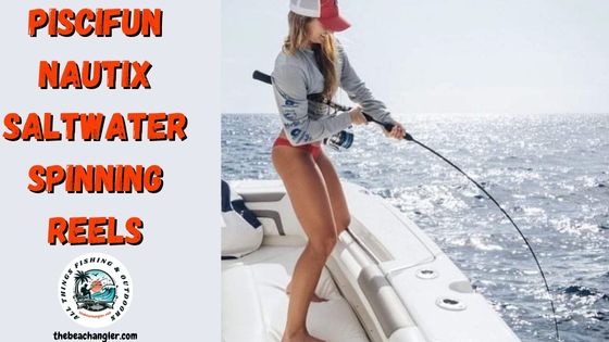 Lady angler standing in a boat fighting a big fish using her Piscifun NautiX Saltwater Spinning Reel