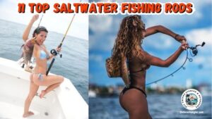 Saltwater fishing rods - lady angler fishing with an offshore rod out of a boat and another lady angler casting lures with a spinning rod and reel combo