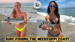 Surf Fishing the Mississippi Coast - Two lady anglers fishing the surf. One with a nice Spanish mackerel and the other with a small sheepshead.