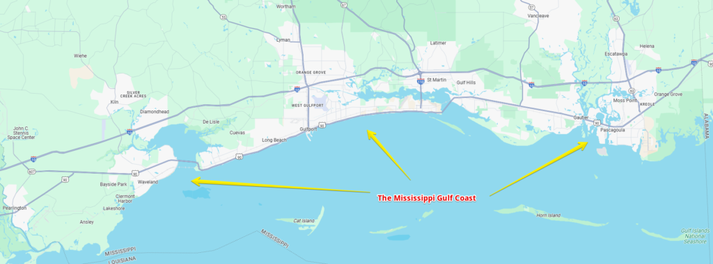 Mississippi Gulf Coast image from Google Maps