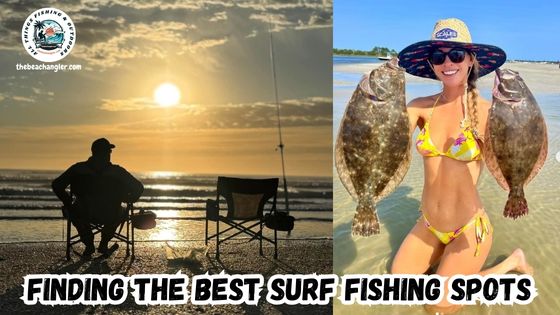 How to Find the Best Surf Fishing Spots featured image showing an angler sitting in a chair with his rod and reel in a sand spike rod holder as he looks out at the sun rising over the surf.