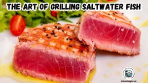 The Art of Grilling Saltwater Fish featured image showing a plate with two pieces of medium-rare grilled tuna steaks.