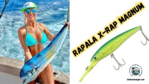 Rapala X-Rap Magnum featured image showing an enlarged image of the Rapala X-Rap Magnum next to an image of a lady angler in the back of a boat holding up a large Mahi Mahi.