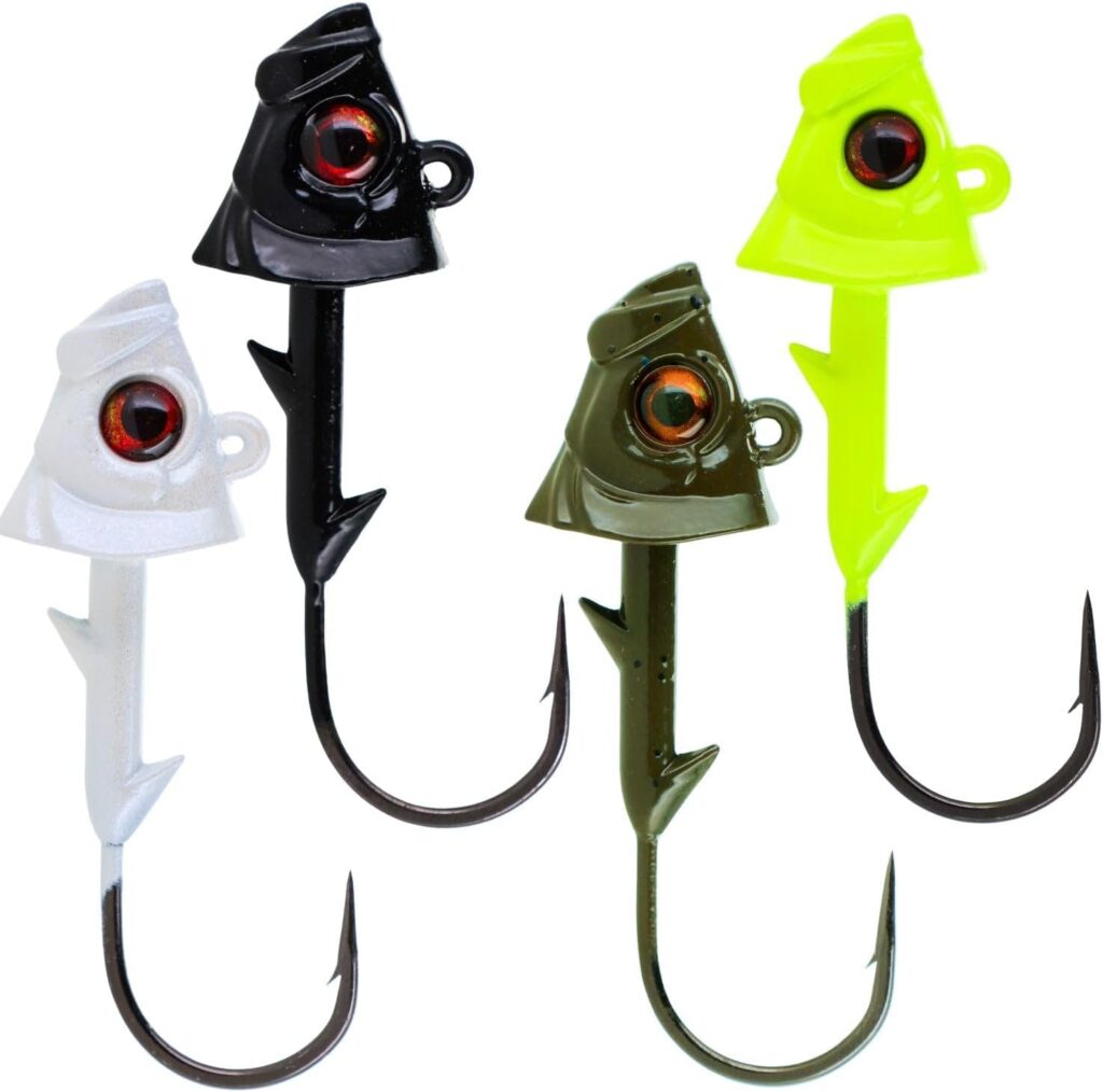 4 different colors of Reaction Tackle's Saltwater Jig heads.