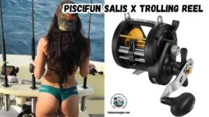 Piscifun Salis X trolling reel featured image showing a lady angler standing at the back of a boat with several trolling rods and reel setups.