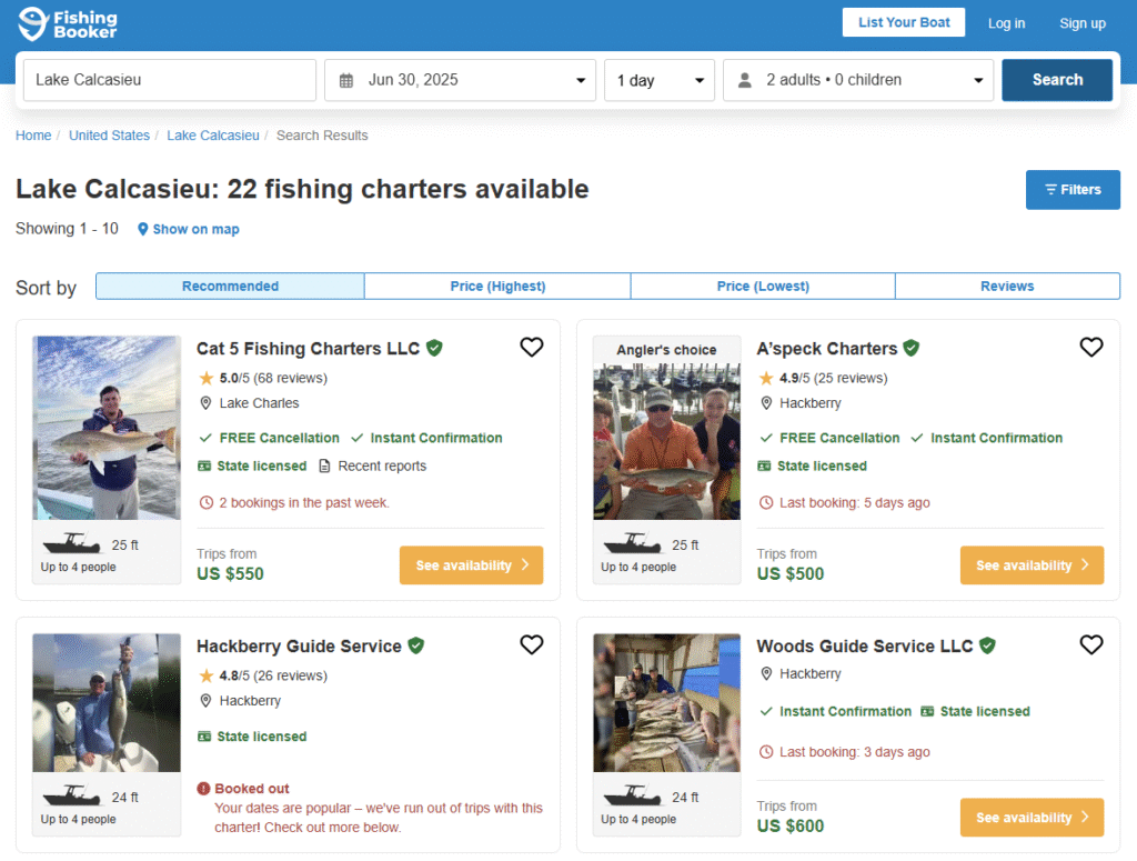 Lake Calcasieu Fishing Charters available on fishingbooker.com