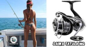 Daiwa Tatula featured image showing a lady angler standing at the back of a boat looking out over the water while holding her rod rigged with the Daiwa Tatula MQ spinning reel.