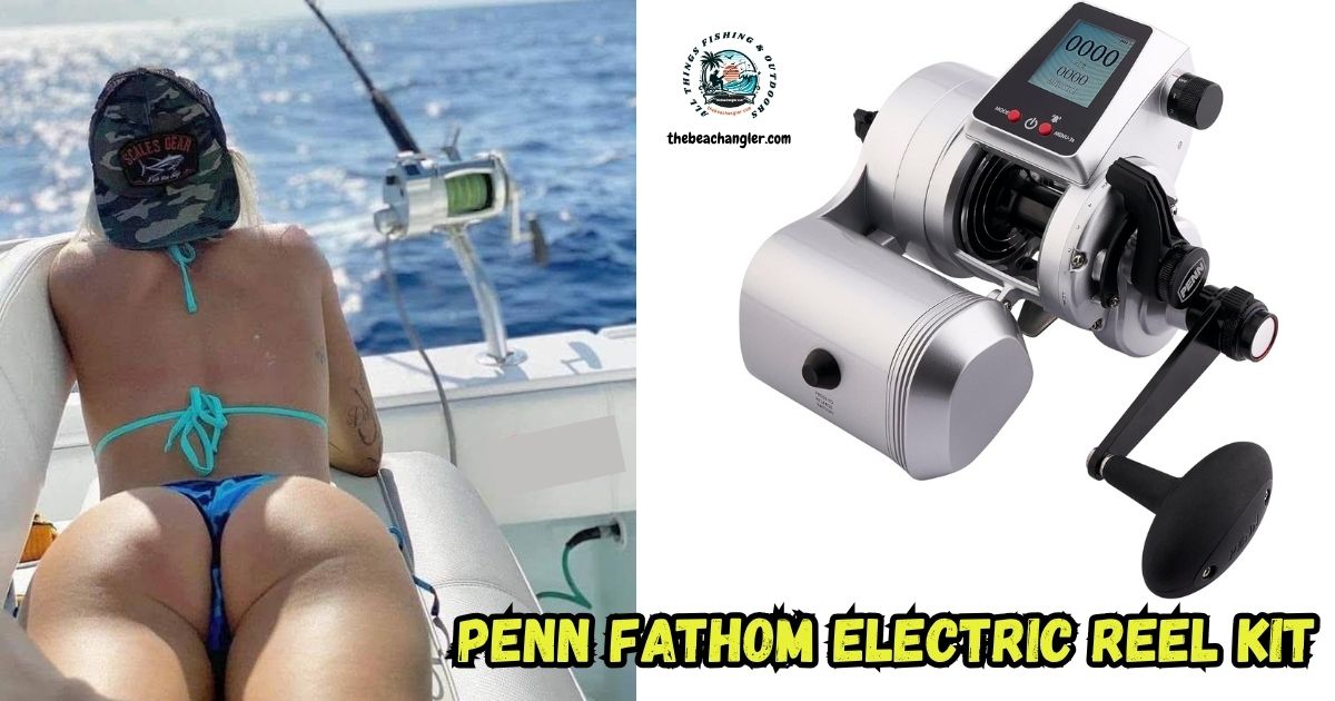 Penn Fathom Electric Fishing Reel Kit featured image showing a lady in a bikini lying on the side of a boat next to a rod rigged with a Penn Fathom Electric Reel.